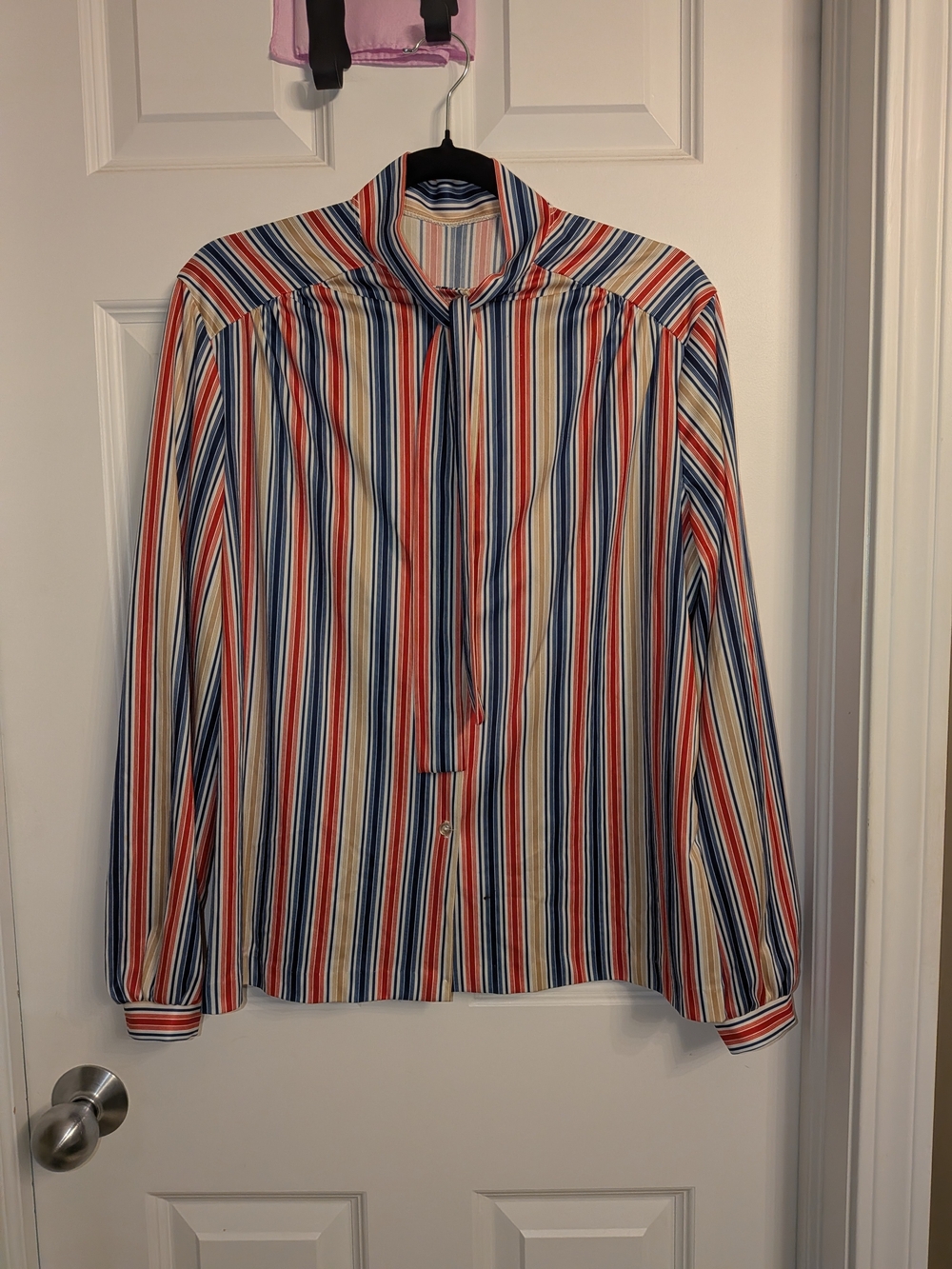 Vintage Multi-Stripe Button-Up Shirt - Red, Blue, Tan
